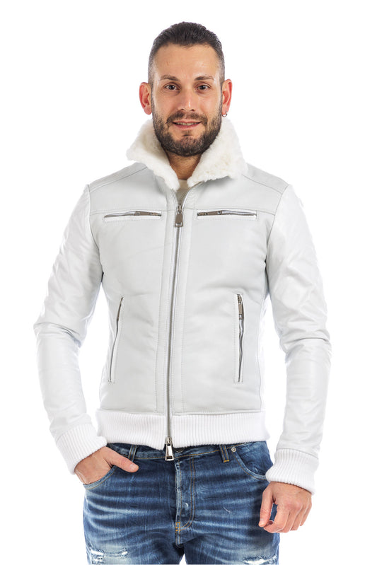 Bomber montone shearling uomo bianco pelo bianco