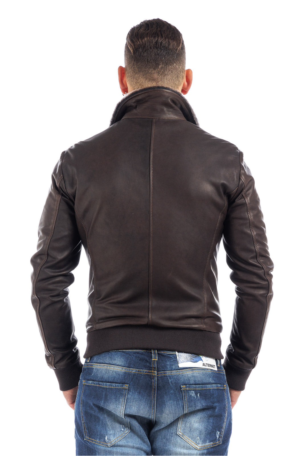 Bomber montone shearling uomo testa di moro con pelo brisee