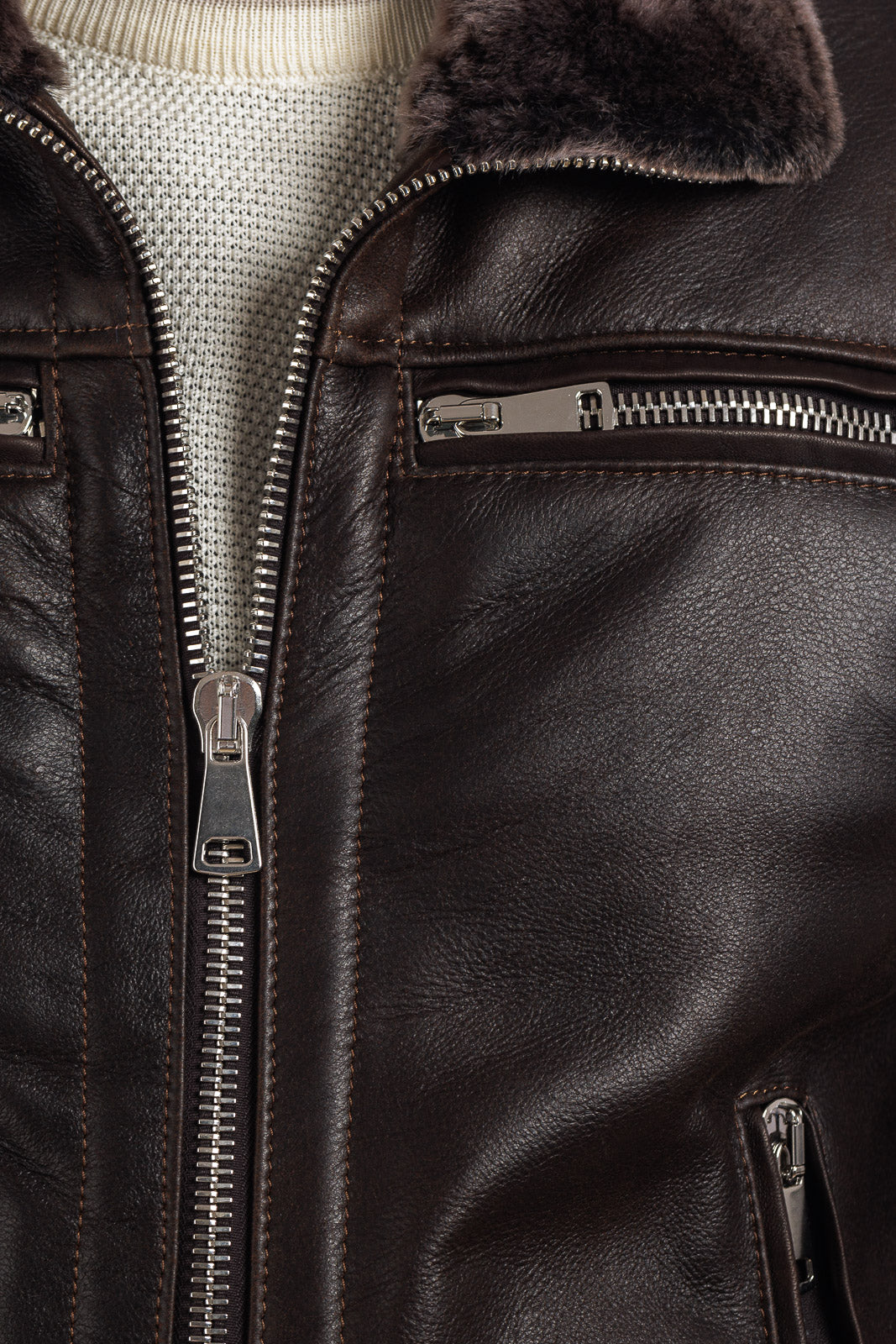 Bomber montone shearling uomo testa di moro con pelo brisee