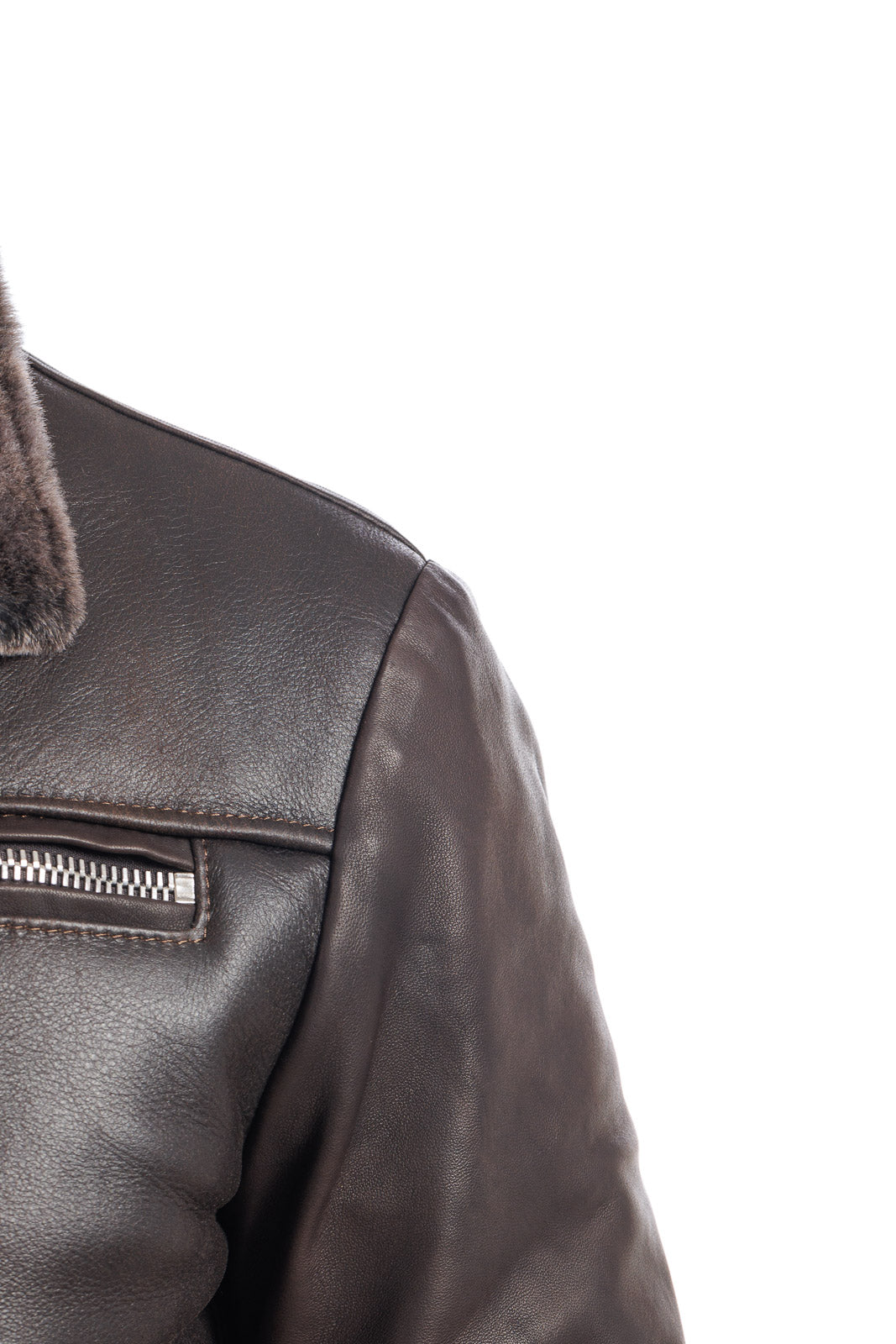 Bomber montone shearling uomo testa di moro con pelo brisee