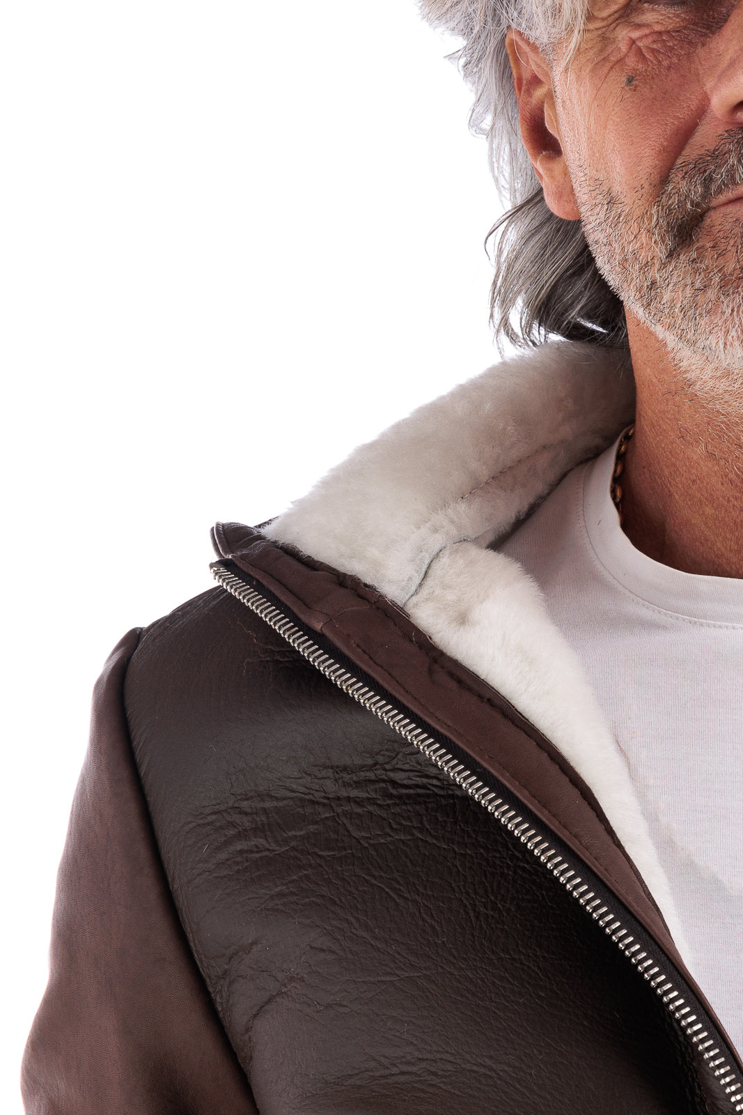 Bomber montone testa di moro pelo bianco uomo con zip