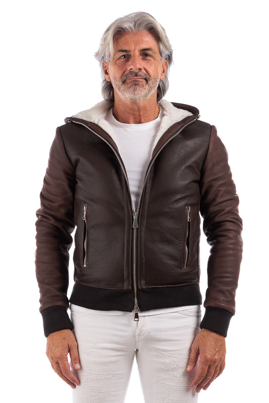 Bomber montone testa di moro pelo bianco uomo con zip
