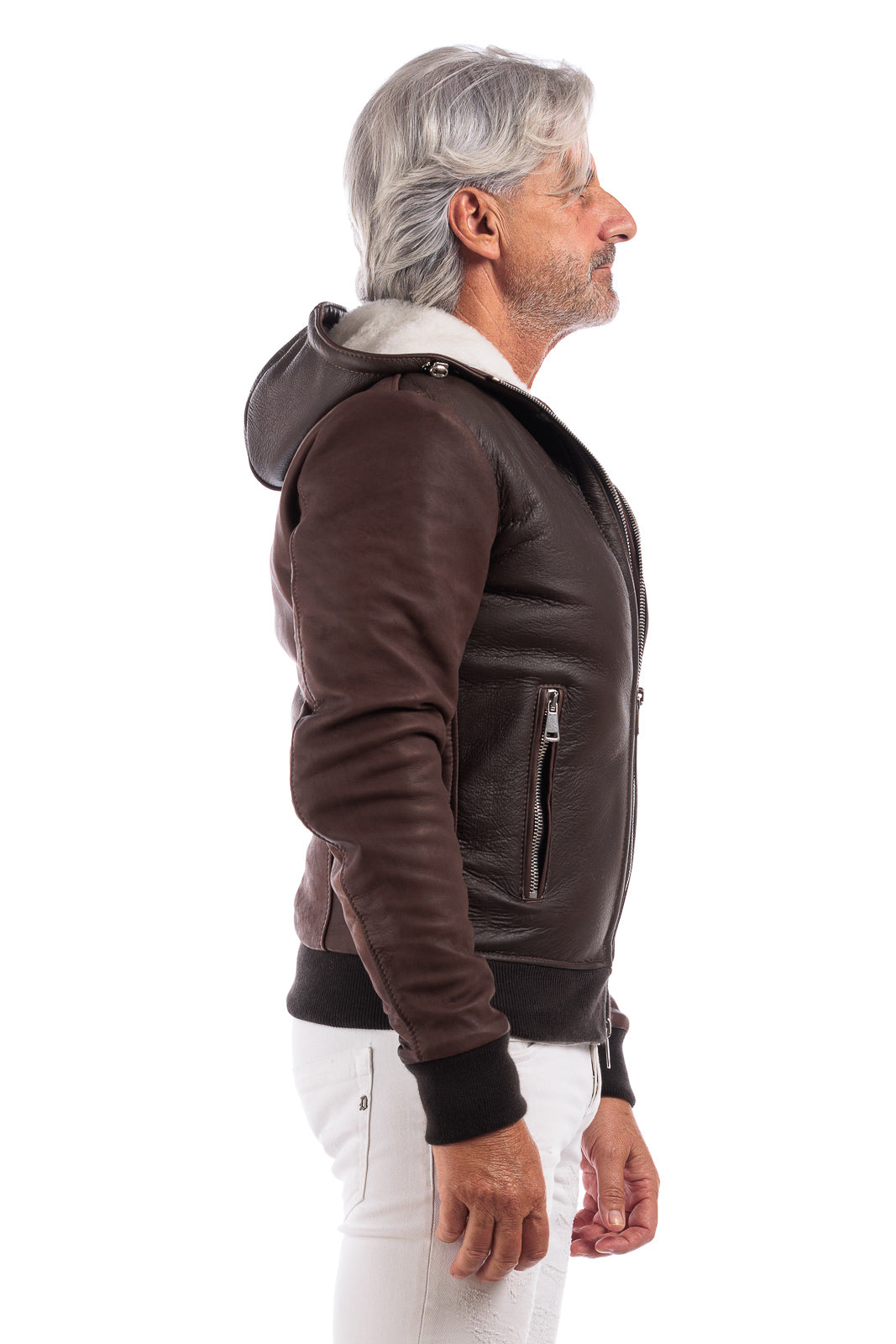 Bomber montone testa di moro pelo bianco uomo con zip