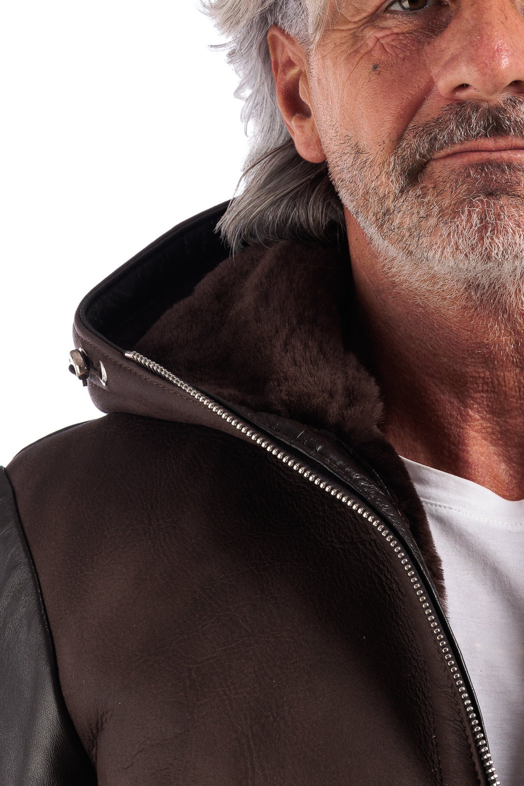 Bomber montone testa di moro pelo marrone uomo con zip