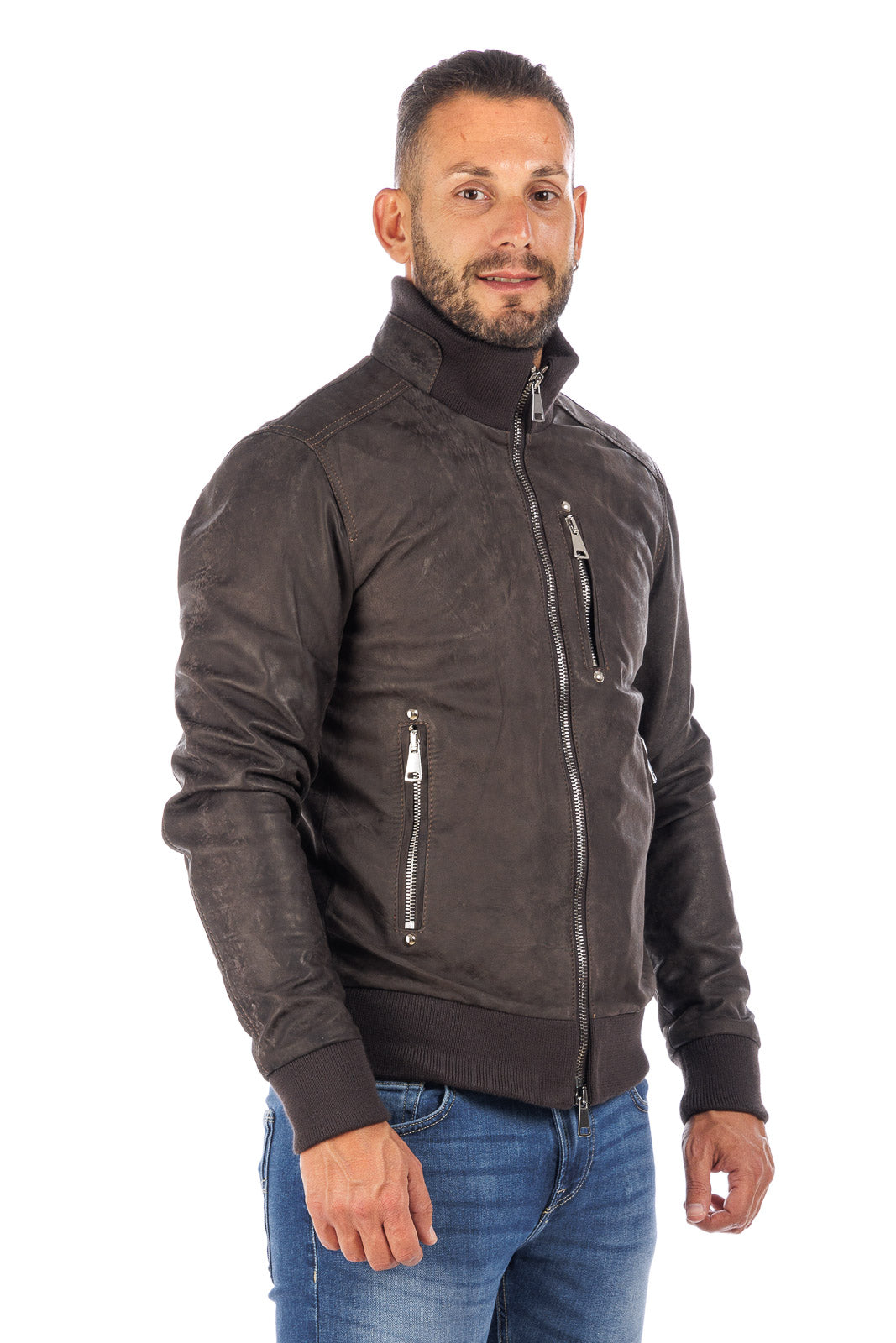 Bomber testa di moro in vera pelle con zip