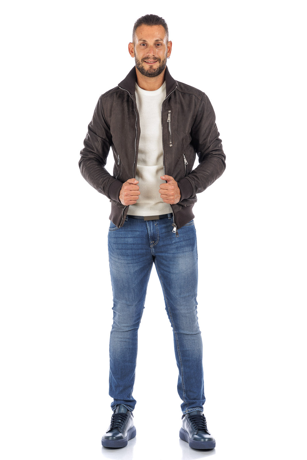 Bomber testa di moro in vera pelle con zip