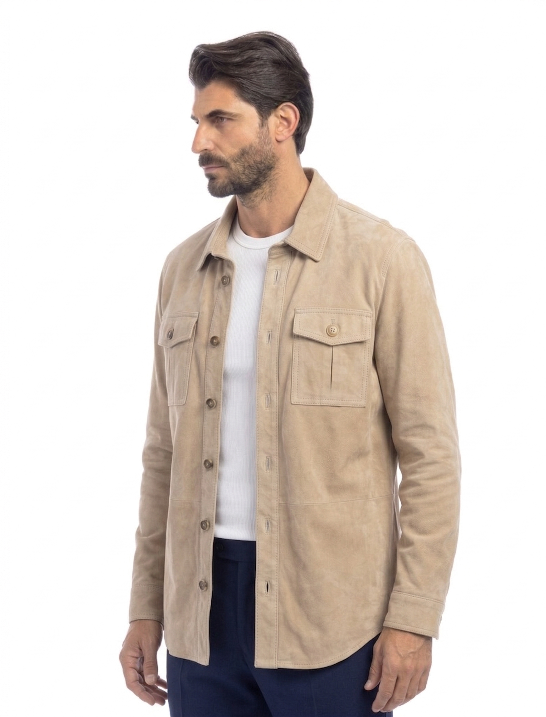 Camicia sahariana in camoscio uomo sabbia
