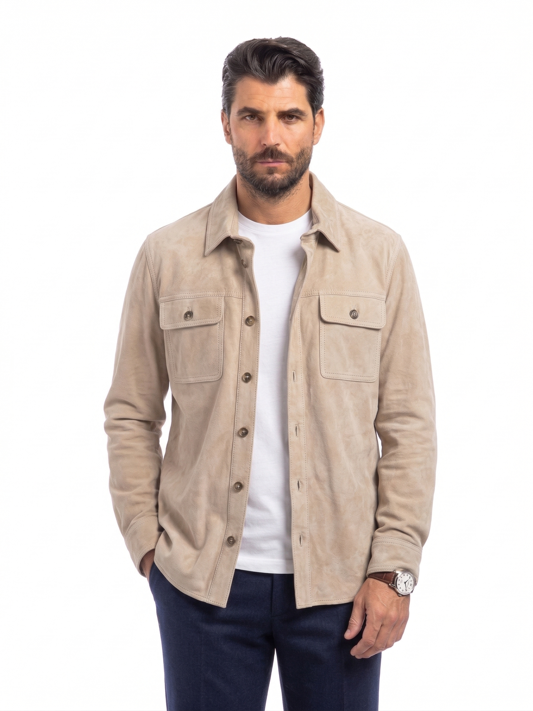 Camicia sahariana in camoscio uomo sabbia