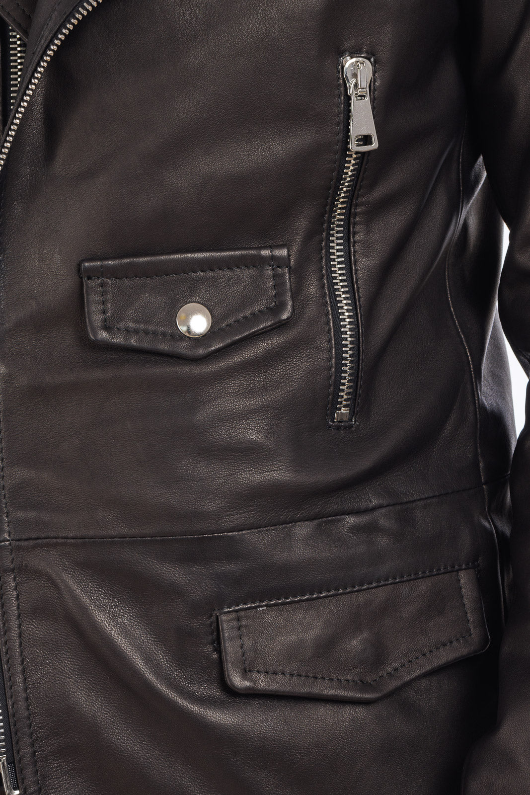 Cappottino chiodo in vera pelle uomo con zip nero