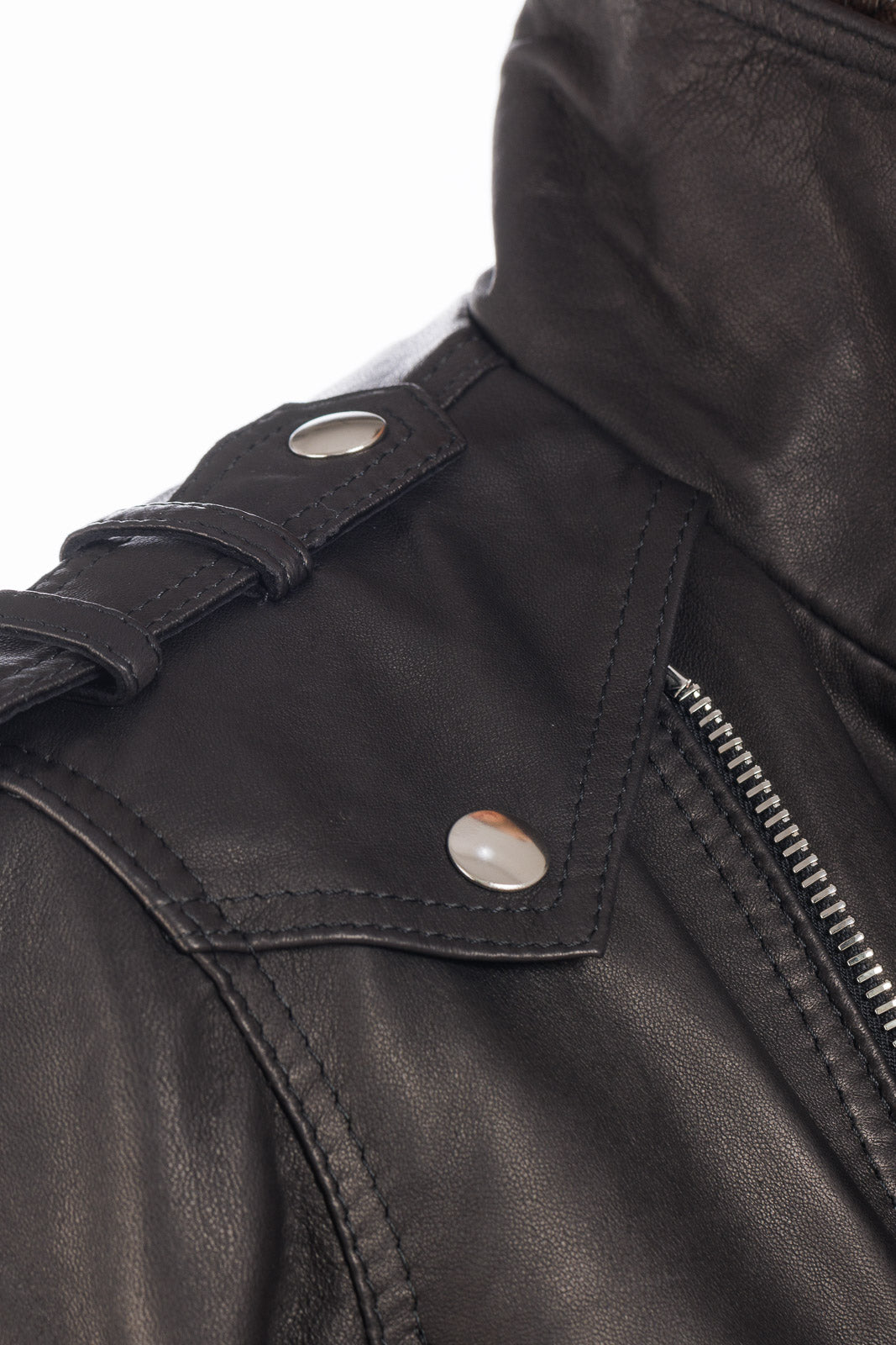 Cappottino chiodo in vera pelle uomo con zip nero