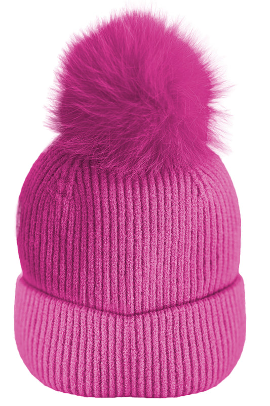 Berretto in lana con pon pon in murmasky fucsia