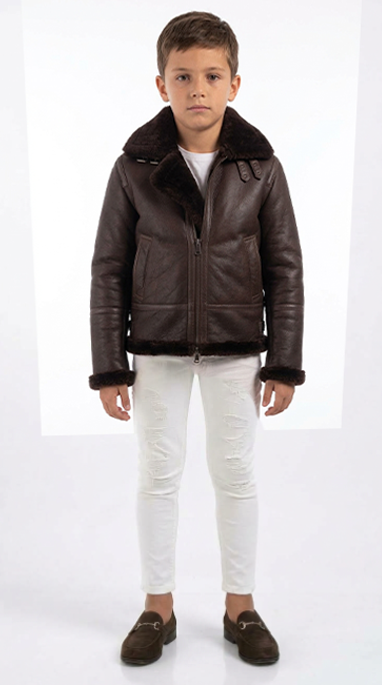 Bomber montone con zip aviatore ROCKY B3 marrone vintage bambino