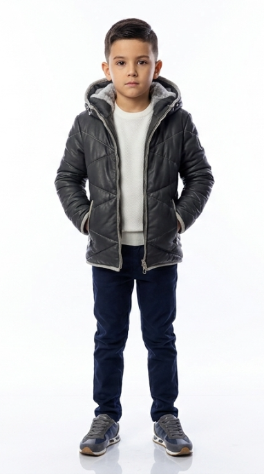 Piumino in vera pelle uomo con zip VISC bambino