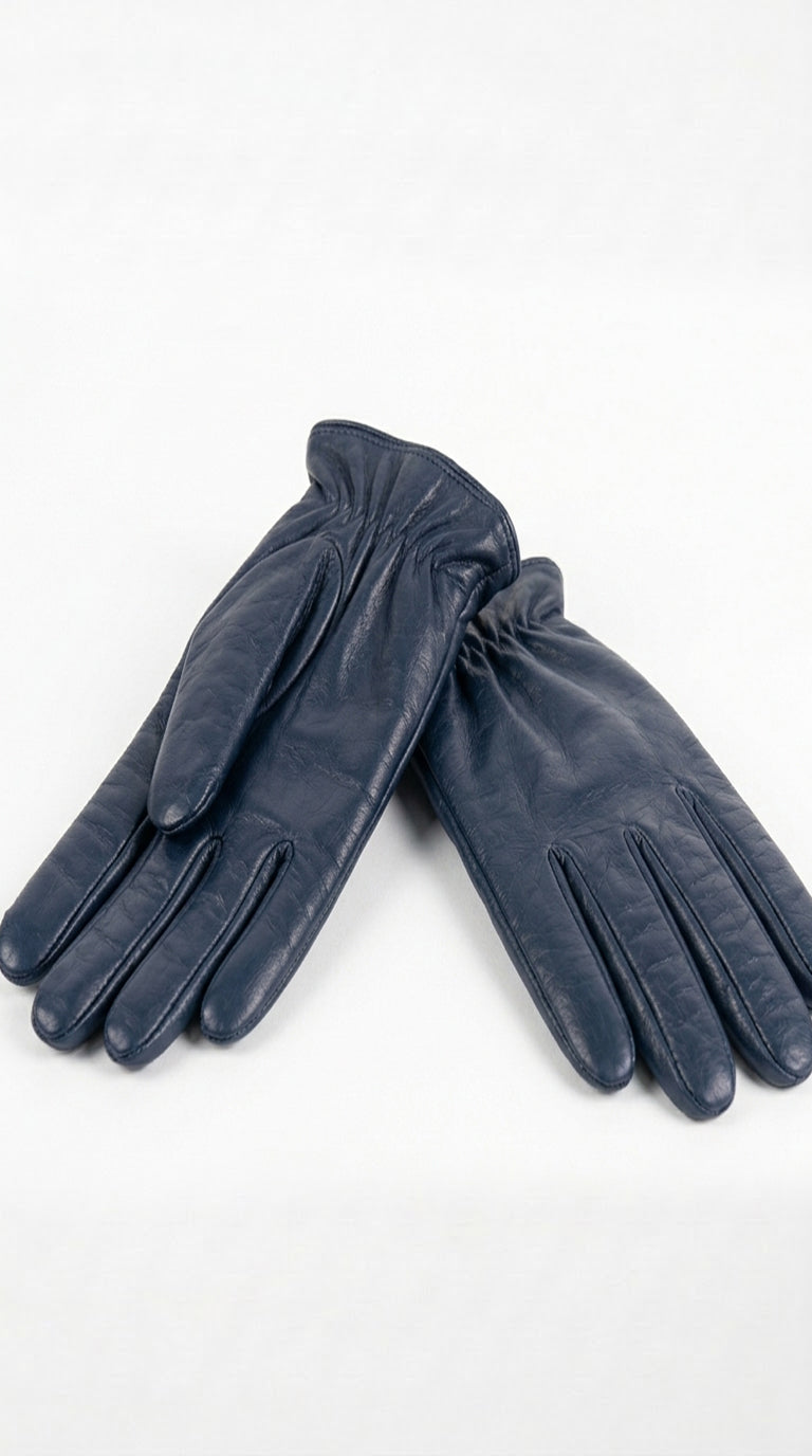 Guanto in vera pelle da donna blu navy foderato in cashmire