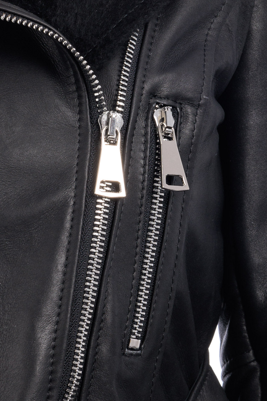 Giacca chiodo in montone nero donna con zip BELT