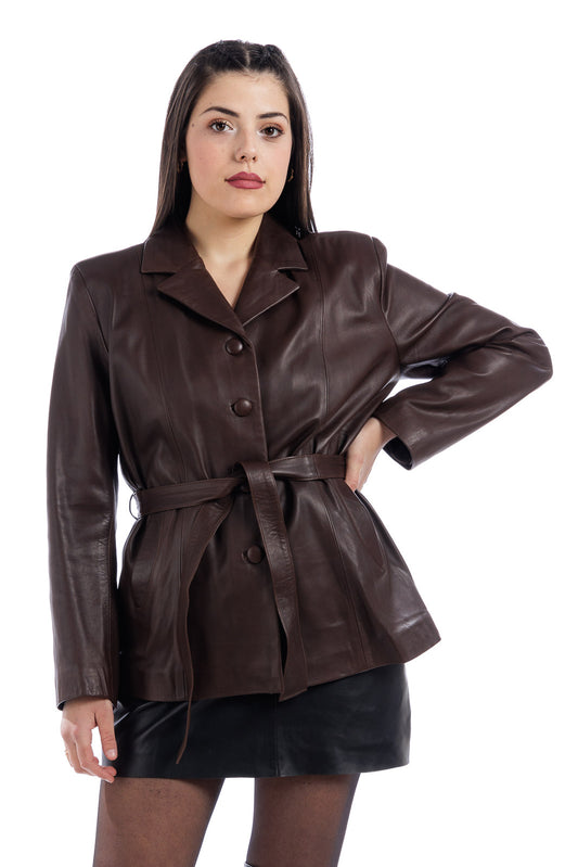 Giacca con cintura in pelle donna testa di moro MARGOT