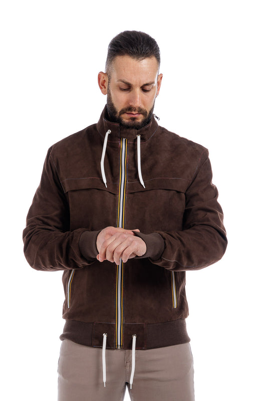Bomber Gold Bunn marrone in camoscio di renna con zip