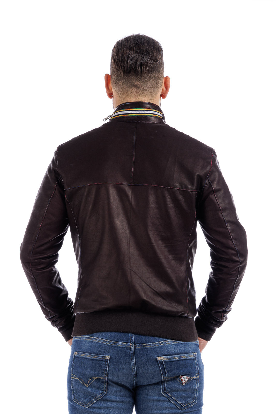 Bomber Gold Bunn testa di moro in vera pelle con zip