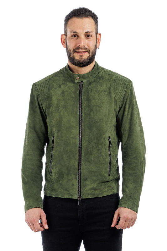 Giacca in camoscio di renna uomo con zip PP verde