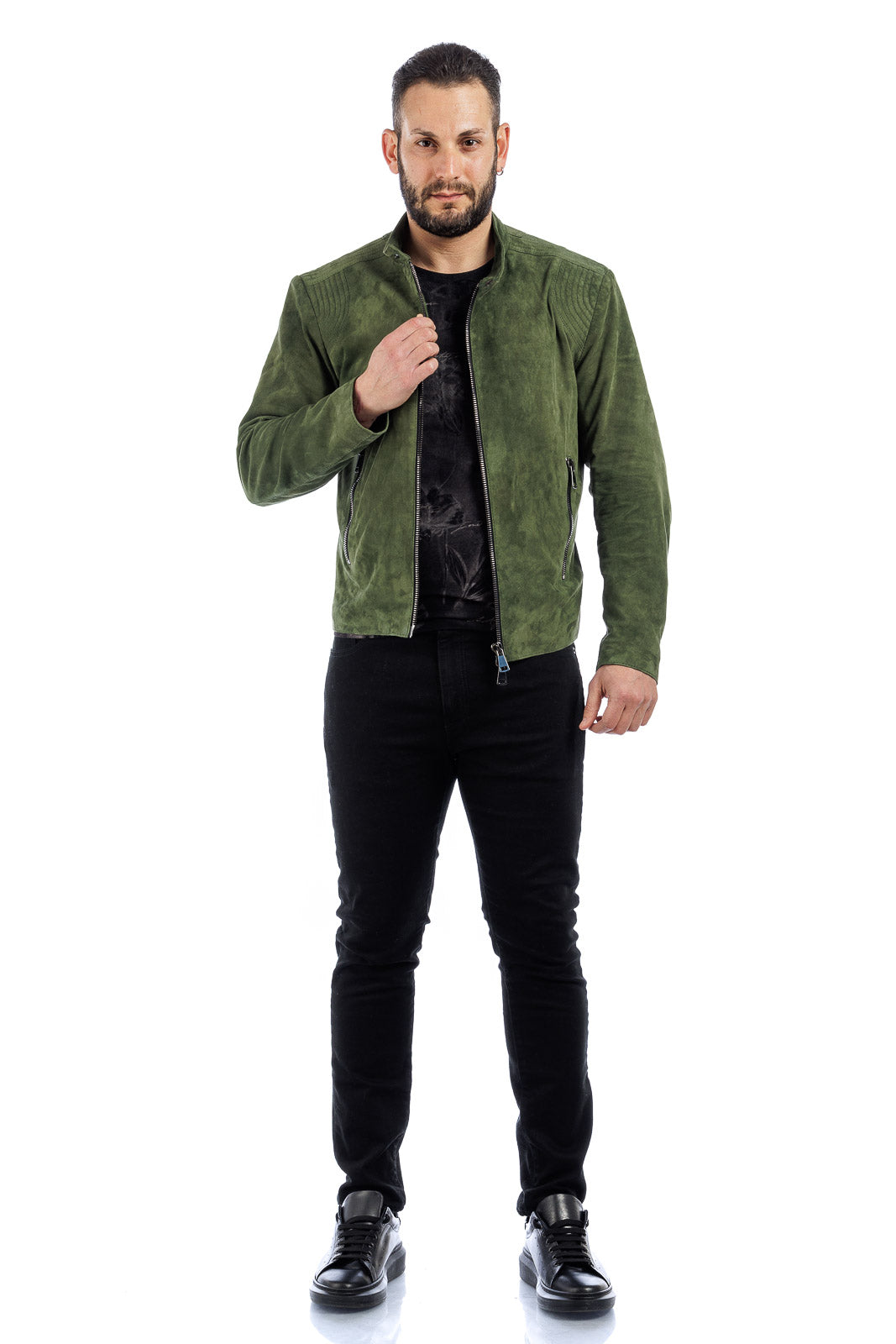 Giacca in camoscio di renna uomo con zip PP verde