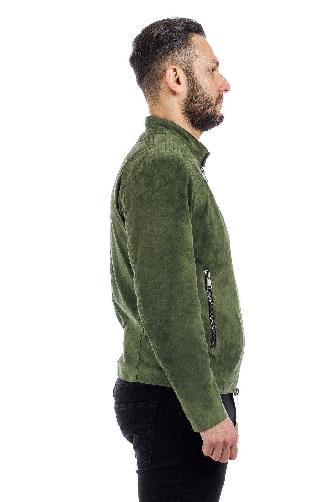 Giacca in camoscio di renna uomo con zip PP verde