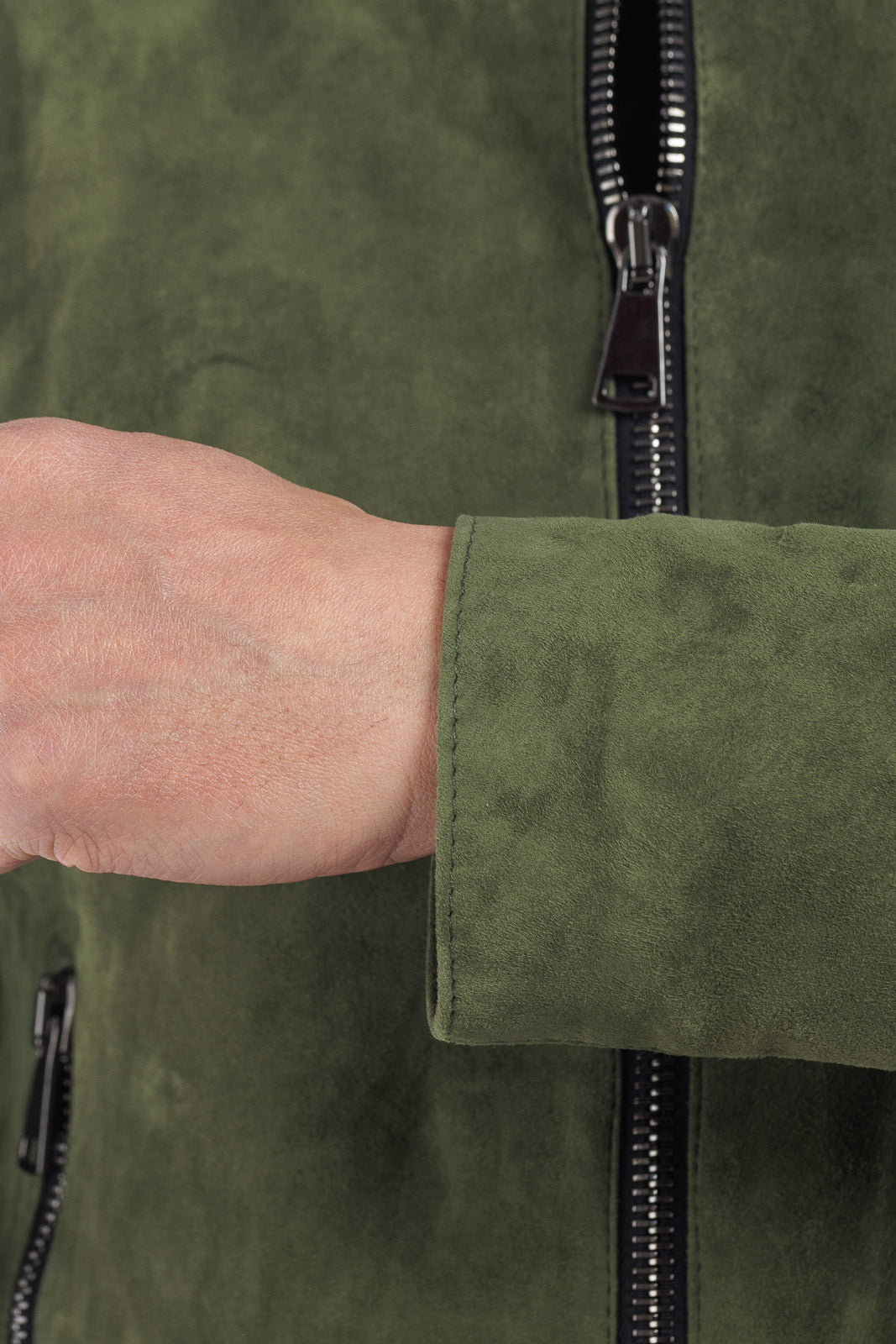 Giacca in camoscio di renna uomo con zip PP verde