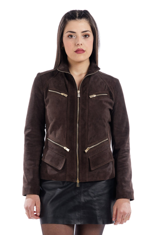 Giacca in camoscio donna con zip FAY marrone