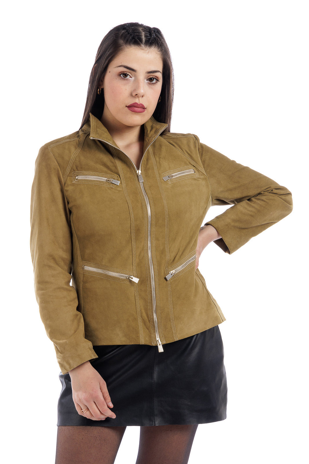 Giacca in camoscio donna con zip FAY verde