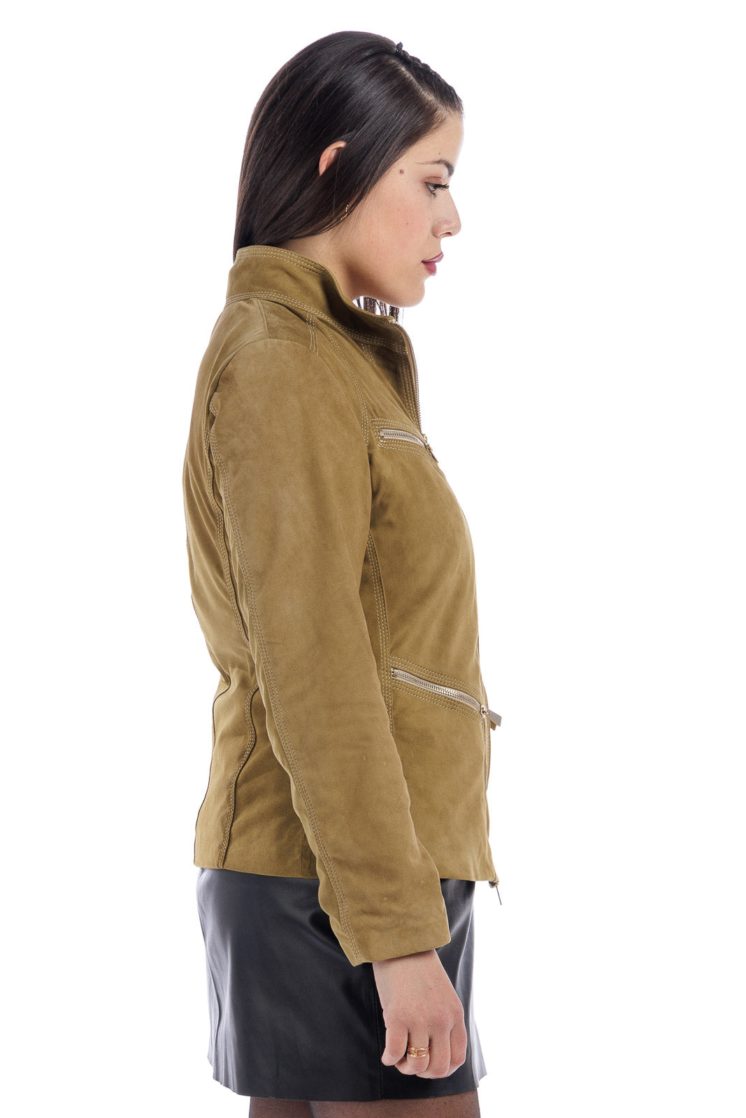 Giacca in camoscio donna con zip FAY verde