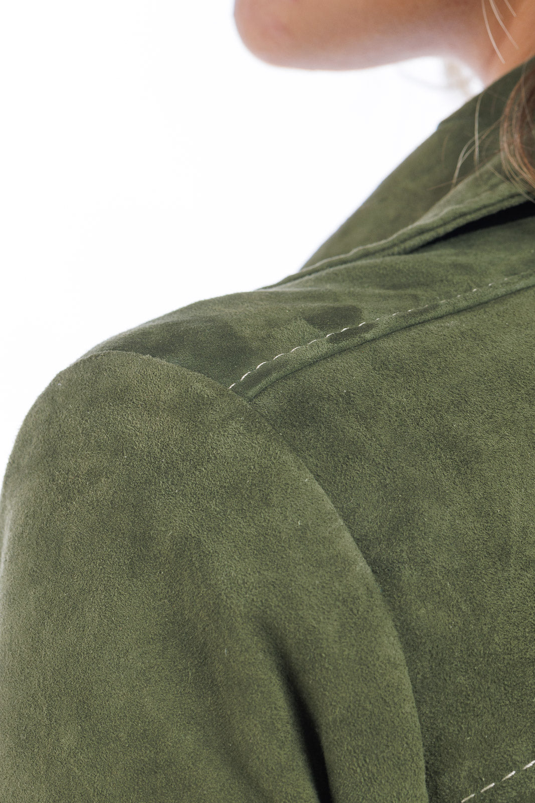 Giacca chiodo in  camoscio di renna donna con zip BELT verde