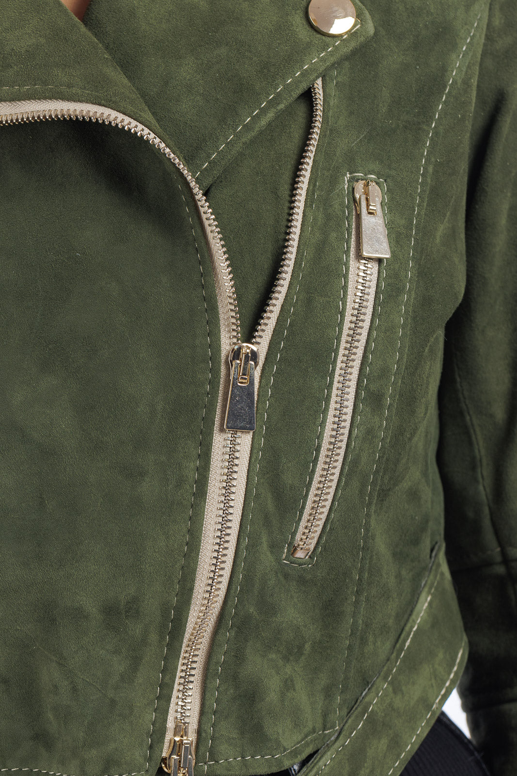 Giacca chiodo in  camoscio di renna donna con zip BELT verde