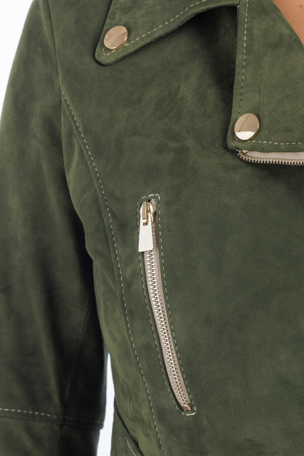 Giacca chiodo in  camoscio di renna donna con zip BELT verde