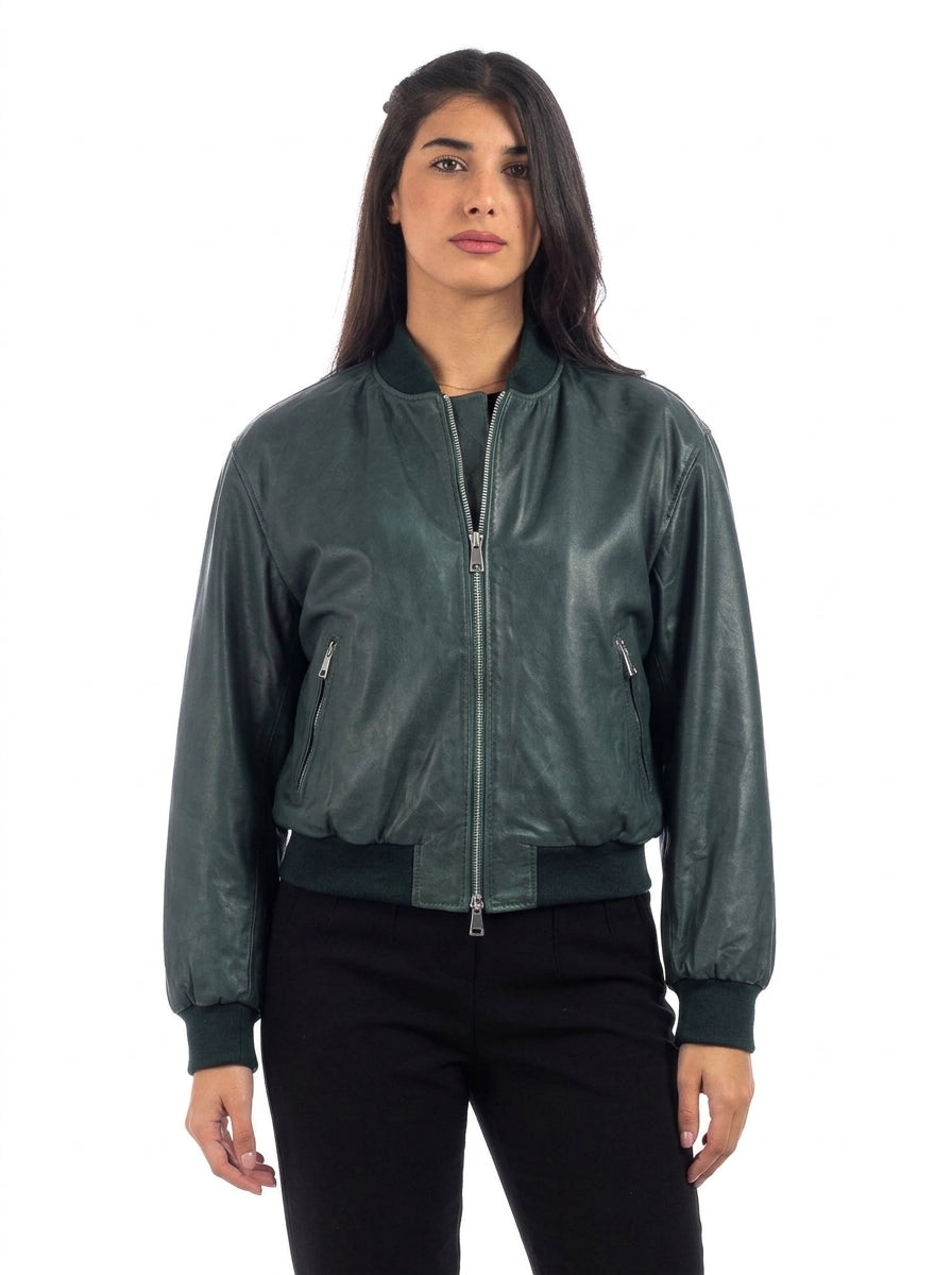 Giacca OVER Bomb in pelle donna verde