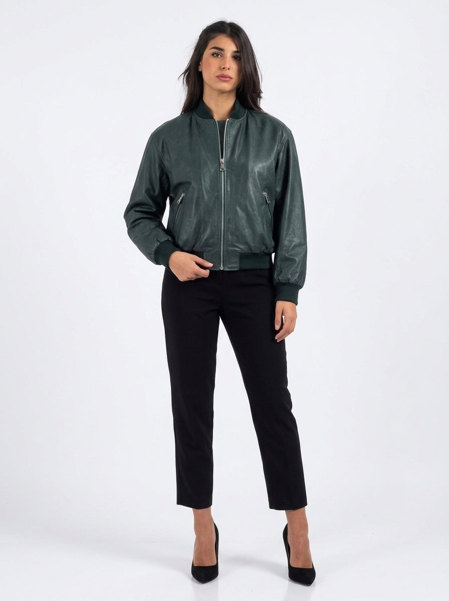 Giacca OVER Bomb in pelle donna verde