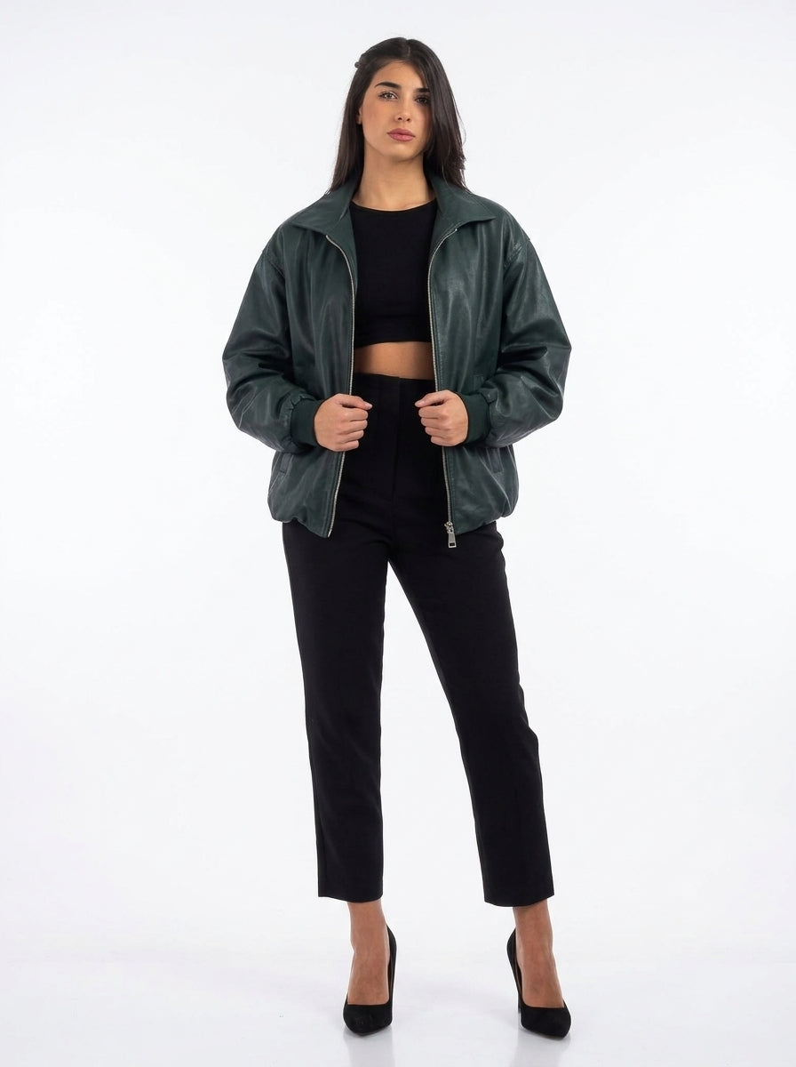 Giacca OVER  in pelle donna verde