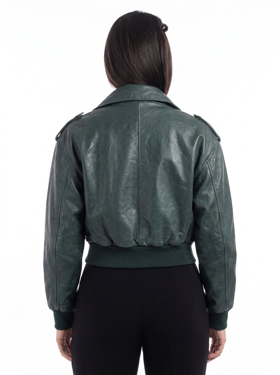 Giacca in pelle donna con zip chiodo OVER BUS verde