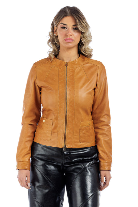 Giacca in pelle donna con zip CRISTINA cuoio