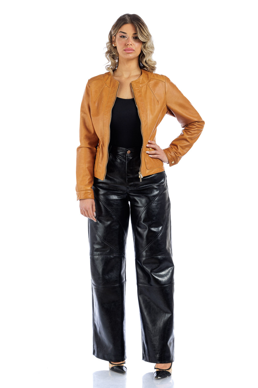 Giacca in pelle donna con zip CRISTINA cuoio