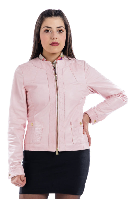 Giacca in pelle donna con zip CRISTINA rosa