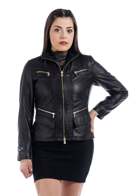 Giacca in pelle donna con zip FAY nero