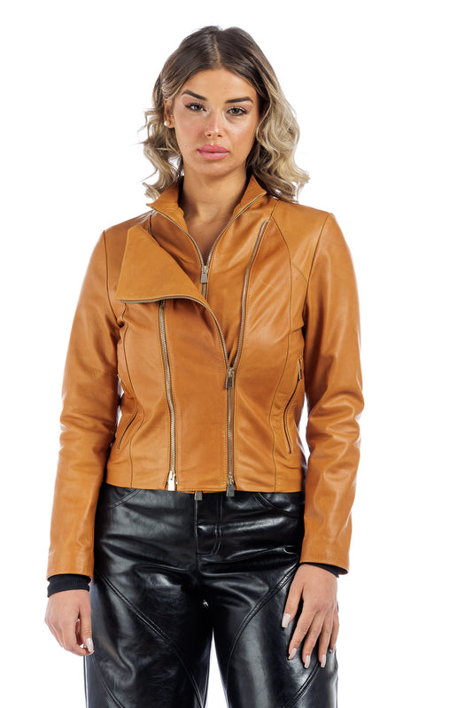Giacca in pelle donna con zip GABY staccabile cuoio