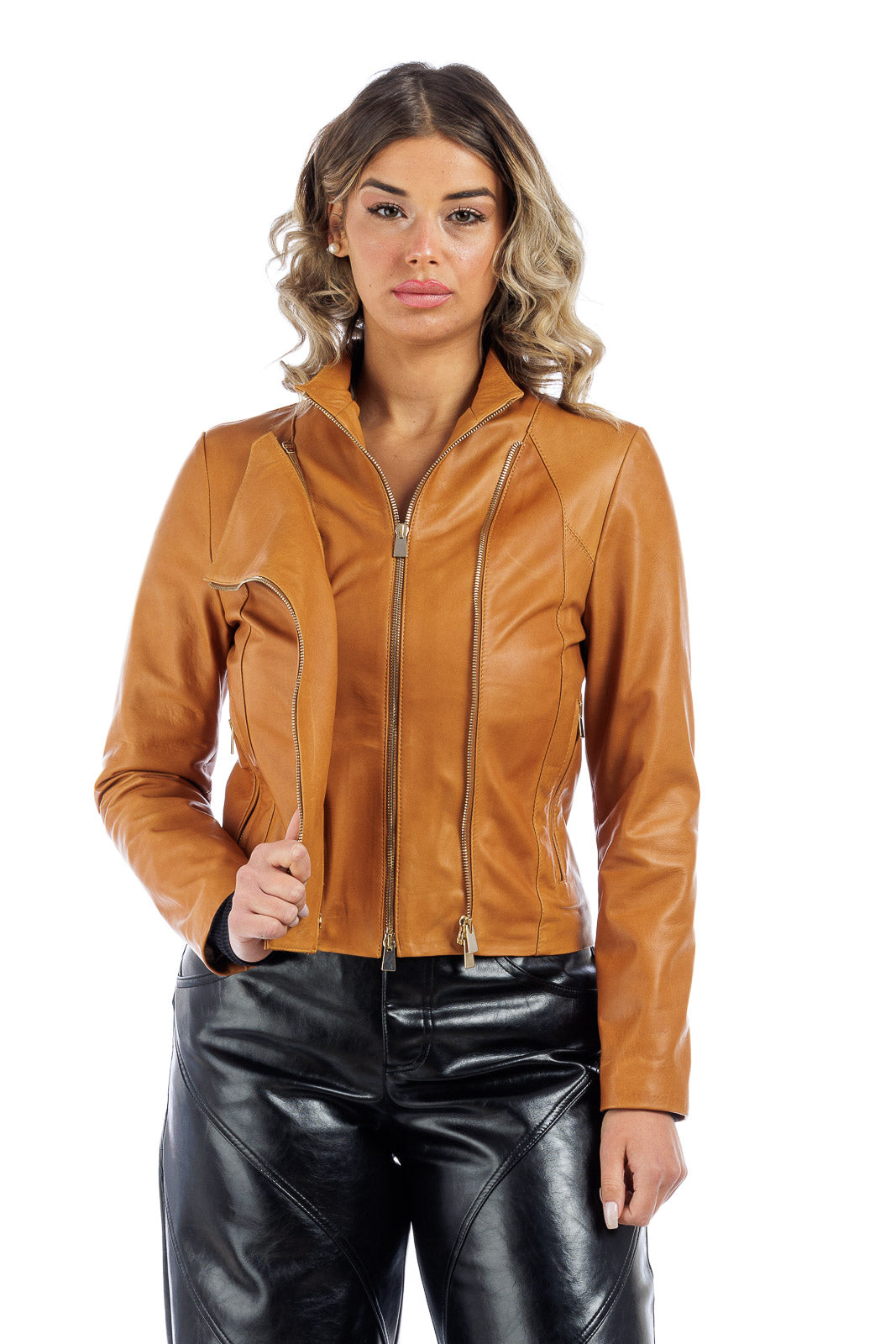 Giacca in pelle donna con zip GABY staccabile cuoio