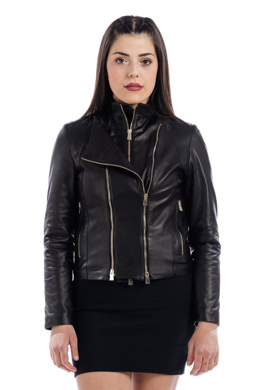 Giacca in pelle donna con zip GABY staccabile nero