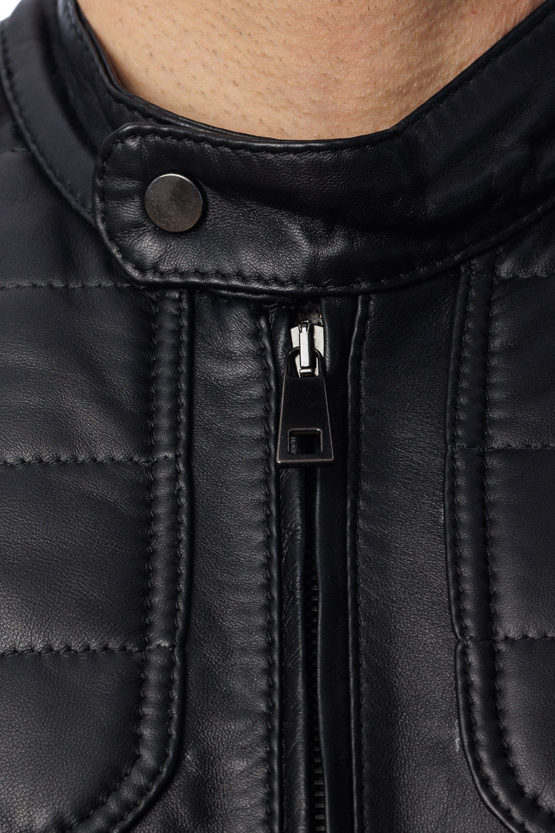 Giacca in pelle uomo con zip PIUMA nero