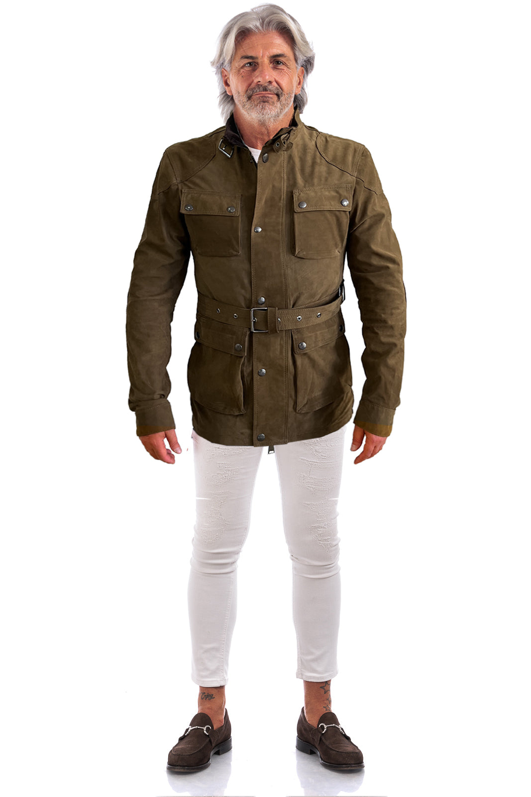 Giacca in vera pelle BELL + con zip in nabuk