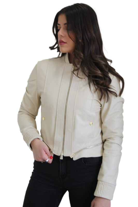 Giacca in vera pelle donna con zip GIUS panna