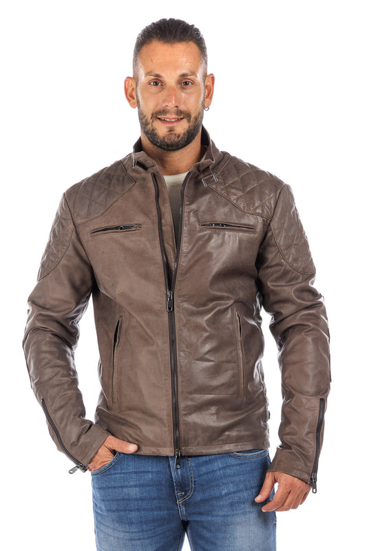 Giacca in pelle naturale uomo con zip BEK