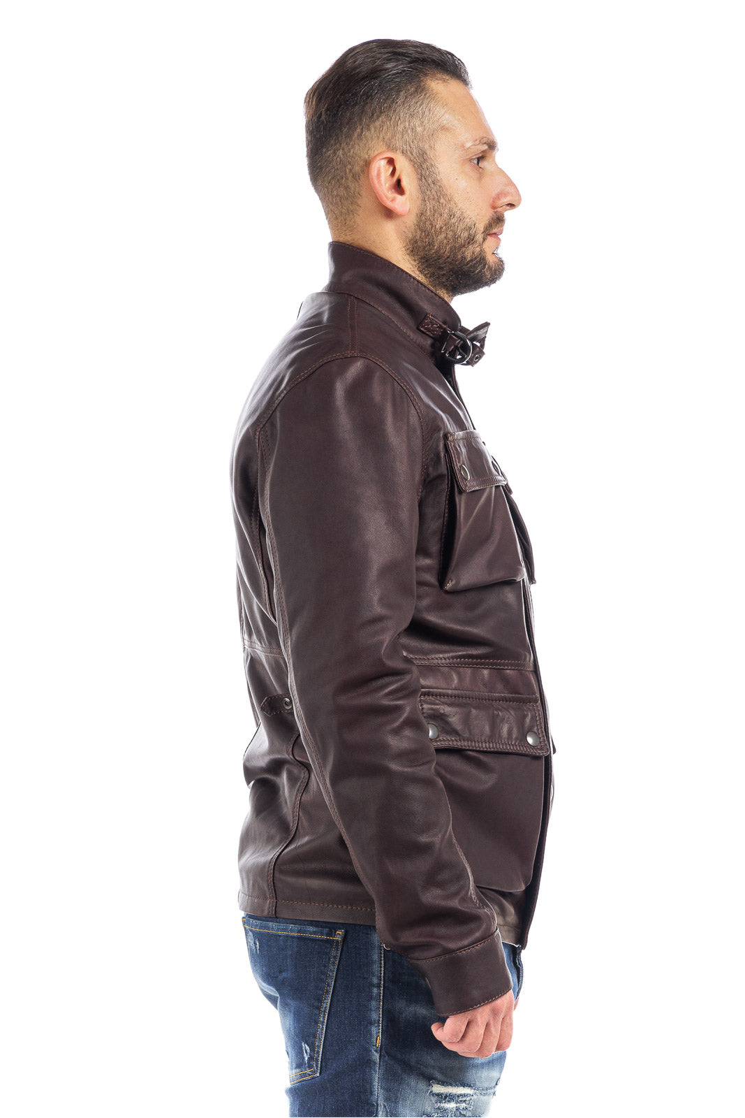 Giacca in vera pelle uomo con zip Bel sc marrone vinaccia