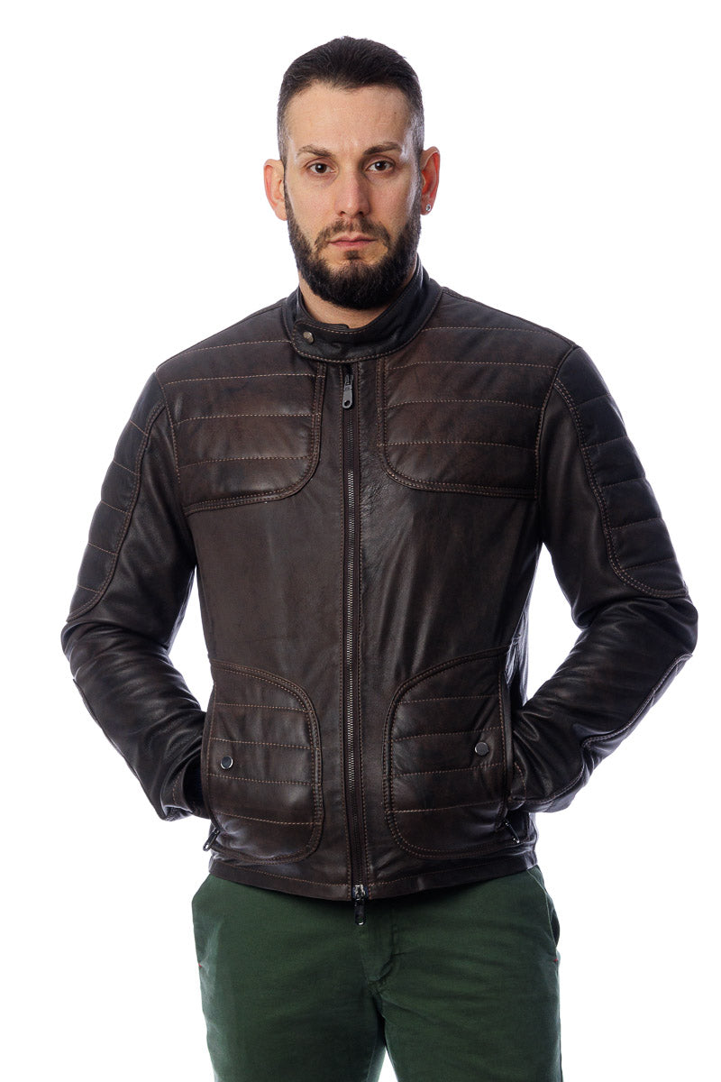 Giacca in vera pelle uomo con zip Piuma testa di moro