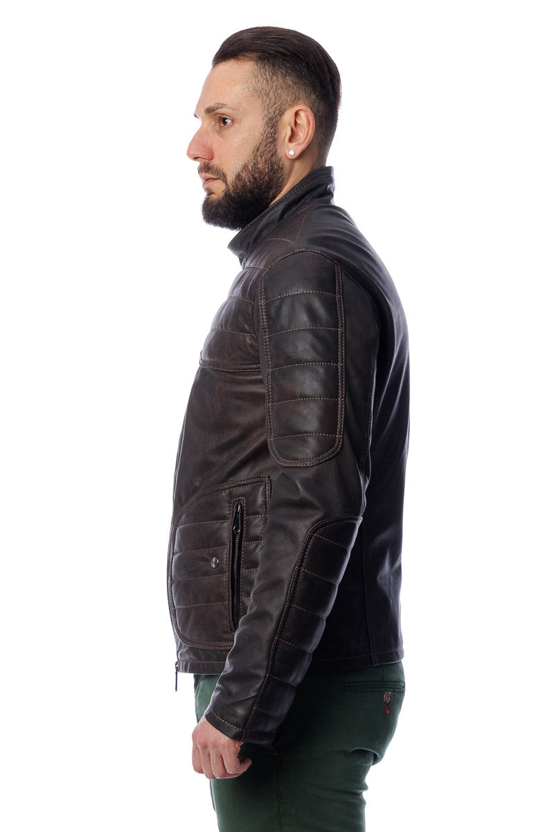 Giacca in vera pelle uomo con zip Piuma testa di moro